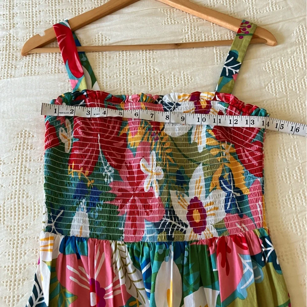 SUGAR + LIPS Colorful Floral Smocked Tiered Cotton Mini Dress Size M (Like a S) - Picture 7 of 11